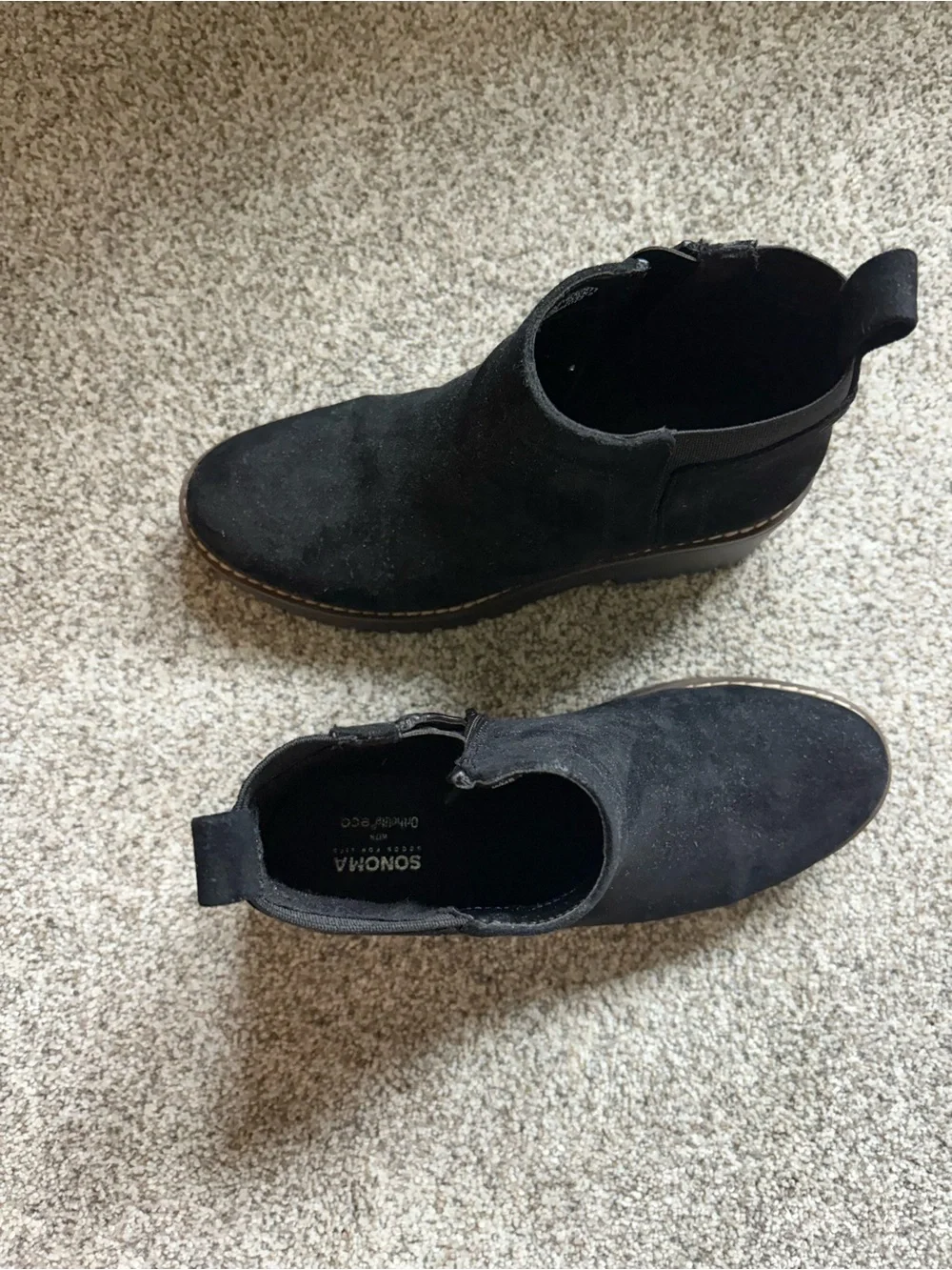 Sonoma Black Suede Chelsea Lug Heel Ankle Boots